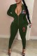 Army Green Street Print Patchwork Zipper Collar Jumpsuits
