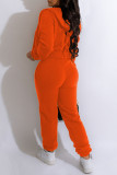 Orange Casual Letter Print Basic O Neck Long Sleeve Three Pieces