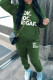 Green Casual Letter Print Basic Hooded Collar Long Sleeve Two Pieces