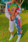 White Casual Street Print Patchwork O Neck Long Sleeve Two Pieces