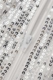 Silver Sexy Patchwork Tassel Sequins See-through O Neck Evening Dress Dresses