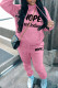 Pink Casual Letter Print Basic Hooded Collar Long Sleeve Two Pieces