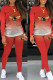 Red Casual Gradual Change Print Patchwork O Neck Long Sleeve Two Pieces