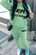 Mint green Casual Letter Print Basic Hooded Collar Long Sleeve Two Pieces