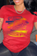 Red Street Simplicity Print Patchwork Letter O Neck T-Shirts