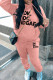 Peach Casual Letter Print Basic Hooded Collar Long Sleeve Two Pieces