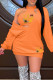 Tangerine Red Casual Print Patchwork V Neck Long Sleeve Two Pieces