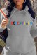 Grey Casual Print Letter Hooded Collar Tops