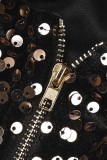 Green Sexy Patchwork Hollowed Out Sequins O Neck Long Sleeve Dresses