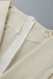 Apricot Casual Solid Patchwork V Neck Long Sleeve Dresses