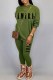 Green Casual Print Letter O Neck Long Sleeve Two Pieces