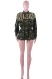 Camouflage zipper Patchwork Print Camouflage Sequin Print Long Sleeve Outerwear
