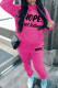 Rose Red Casual Letter Print Basic Hooded Collar Long Sleeve Two Pieces