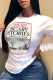 White Street Vintage Print Letter O Neck Tops