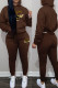 Dark Brown Casual Print Patchwork Hooded Collar Long Sleeve Two Pieces