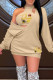 Khaki Casual Print Patchwork V Neck Long Sleeve Two Pieces