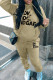 Khaki Casual Letter Print Basic Hooded Collar Long Sleeve Two Pieces