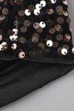 Green Sexy Patchwork Hollowed Out Sequins O Neck Long Sleeve Dresses