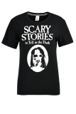 Black Casual Party Print Patchwork Letter O Neck T-Shirts