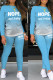 Sky Blue Casual Print Patchwork O Neck Long Sleeve Two Pieces
