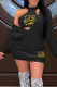 Black Casual Print Patchwork V Neck Long Sleeve Two Pieces