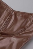 Brown Sexy Solid Patchwork Backless Slit Strapless Sleeveless Dress Dresses