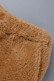 Camel Casual Solid Patchwork Hooded Collar Long Sleeve Two Pieces