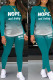 Cyan Green Casual Print Patchwork O Neck Long Sleeve Two Pieces