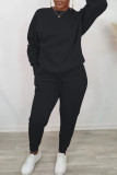 Black Casual Solid Patchwork Basic O Neck Long Sleeve Two Pieces