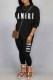 Black Casual Print Letter O Neck Long Sleeve Two Pieces