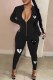 Black Street Print Patchwork Zipper Collar Jumpsuits