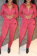 Pink Casual Print Letter Zipper Collar Long Sleeve Two Pieces