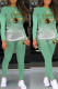 Light Green Casual Gradual Change Print Patchwork O Neck Long Sleeve Two Pieces