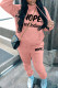 Peach Casual Letter Print Basic Hooded Collar Long Sleeve Two Pieces