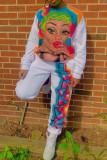 White Casual Street Print Patchwork O Neck Long Sleeve Two Pieces
