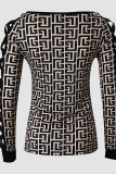 Orange Casual Print Hollowed Out Patchwork O Neck Tops