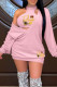Pink Casual Print Patchwork V Neck Long Sleeve Two Pieces