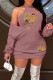 Purple Casual Print Patchwork V Neck Long Sleeve Two Pieces