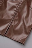 Brown Sexy Solid Patchwork Backless Slit Strapless Sleeveless Dress Dresses