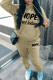 Khaki Casual Letter Print Basic Hooded Collar Long Sleeve Two Pieces