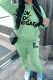 Mint green Casual Letter Print Basic Hooded Collar Long Sleeve Two Pieces