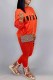 Orange Red Casual Print Letter O Neck Long Sleeve Two Pieces