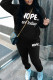 Black Casual Letter Print Basic Hooded Collar Long Sleeve Two Pieces