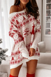White Casual Print Basic O Neck Long Sleeve Dresses