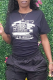 Black Casual Daily Print Patchwork Letter O Neck T-Shirts