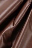 Brown Sexy Solid Patchwork Backless Slit Strapless Sleeveless Dress Dresses