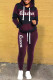 Black Casual Letter Striped Print Patchwork Contrast Hooded Collar Long Sleeve Two Pieces