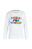 White Casual Cute Print Patchwork O Neck Tops