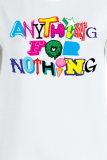White Casual Cute Print Patchwork O Neck Tops