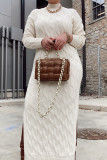 Apricot Casual Slit Mandarin Collar Dresses